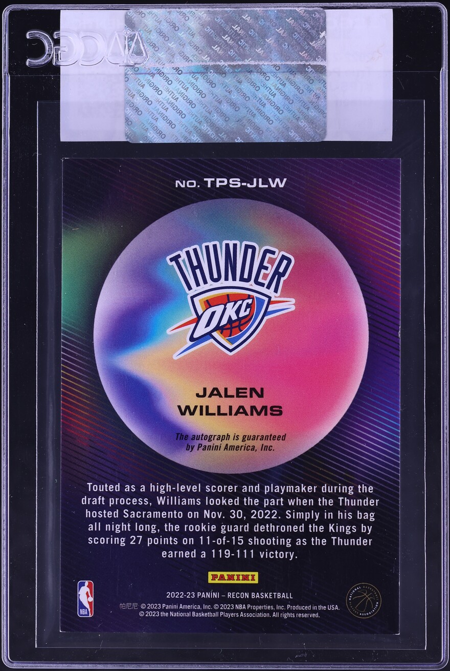 2022 Panini Recon True Potential Green Jalen Williams ROOKIE AUTO 1/5 #TPS-JLW CGC AUTH