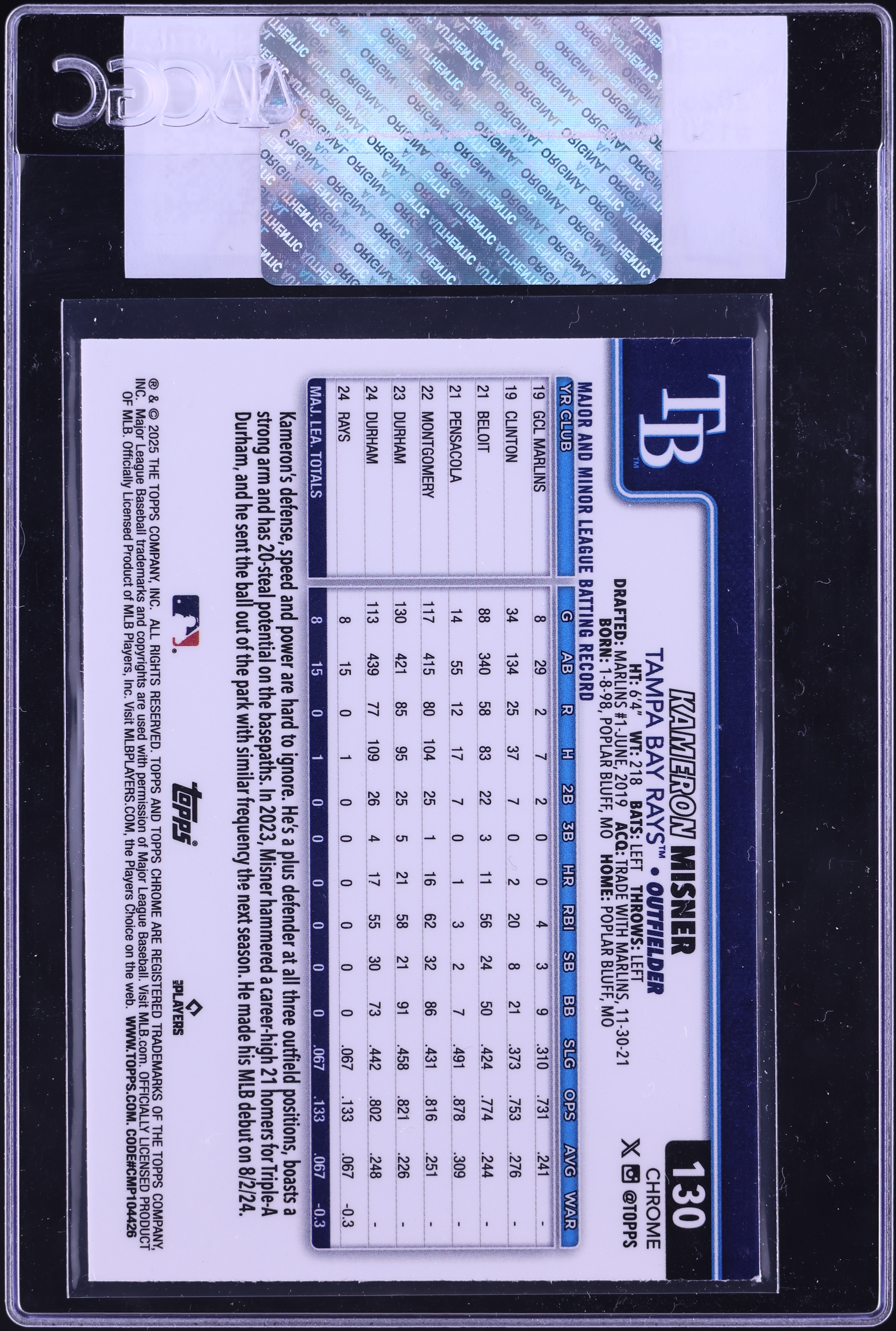 2025 Topps Chrome Kameron Misner ROOKIE #130 CGC AUTH on Fanatics 