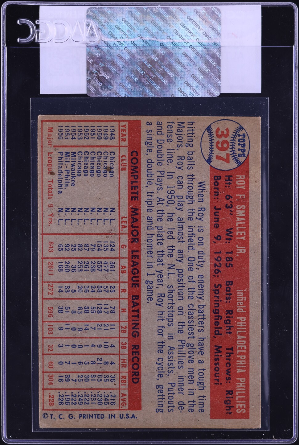 1957 Topps Roy Smalley #397 CGC ALTERED AUTH