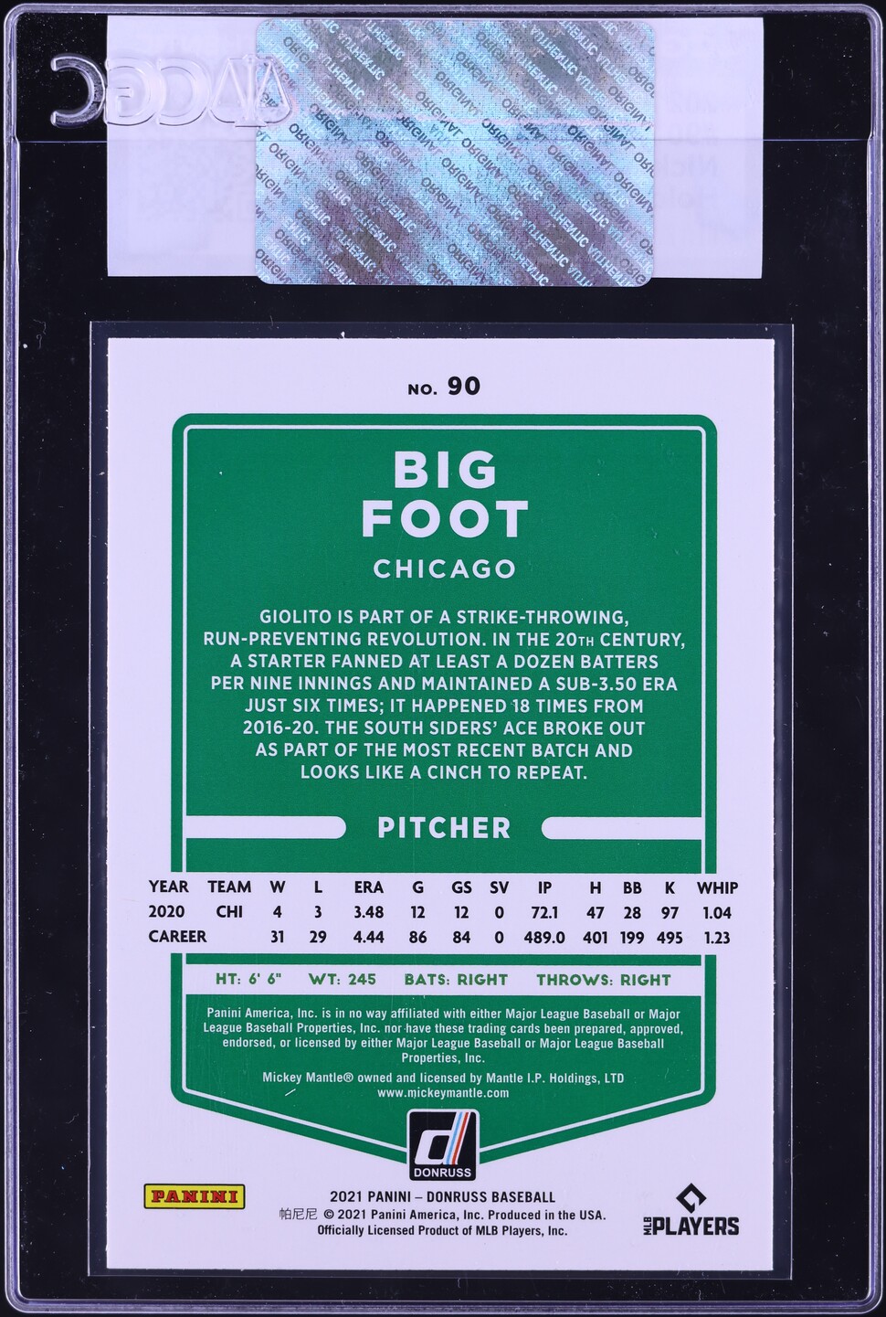 2021 Donruss Nickname Variation Holo Red Big Foot Lucas Giolito #90 CGC AUTH