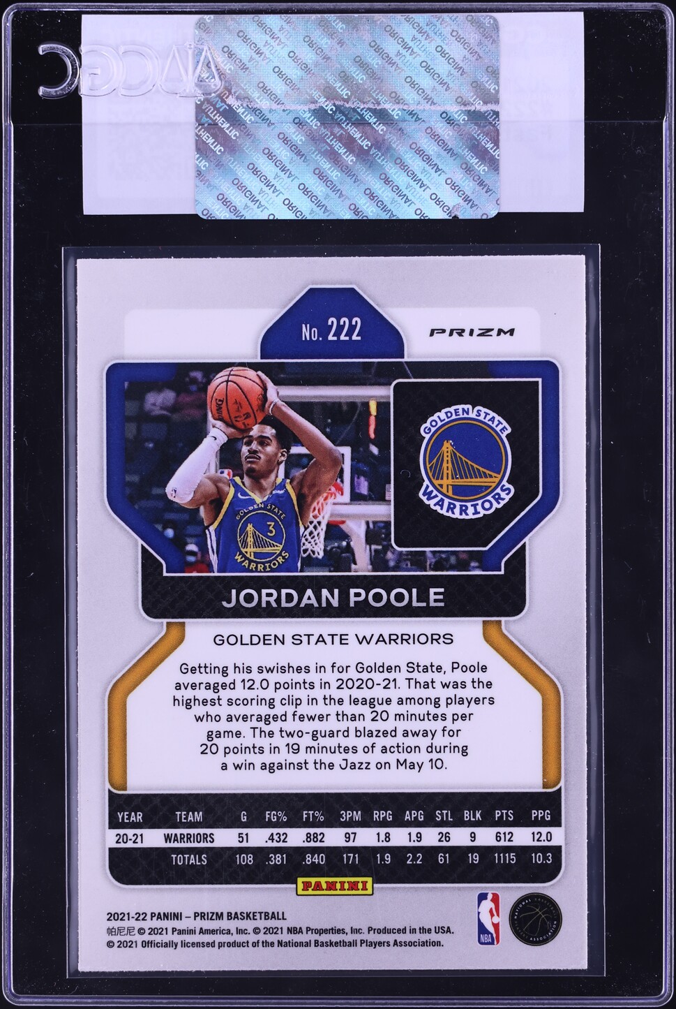 2021 Panini Prizm Fast Break Jordan Poole #222 CGC AUTH