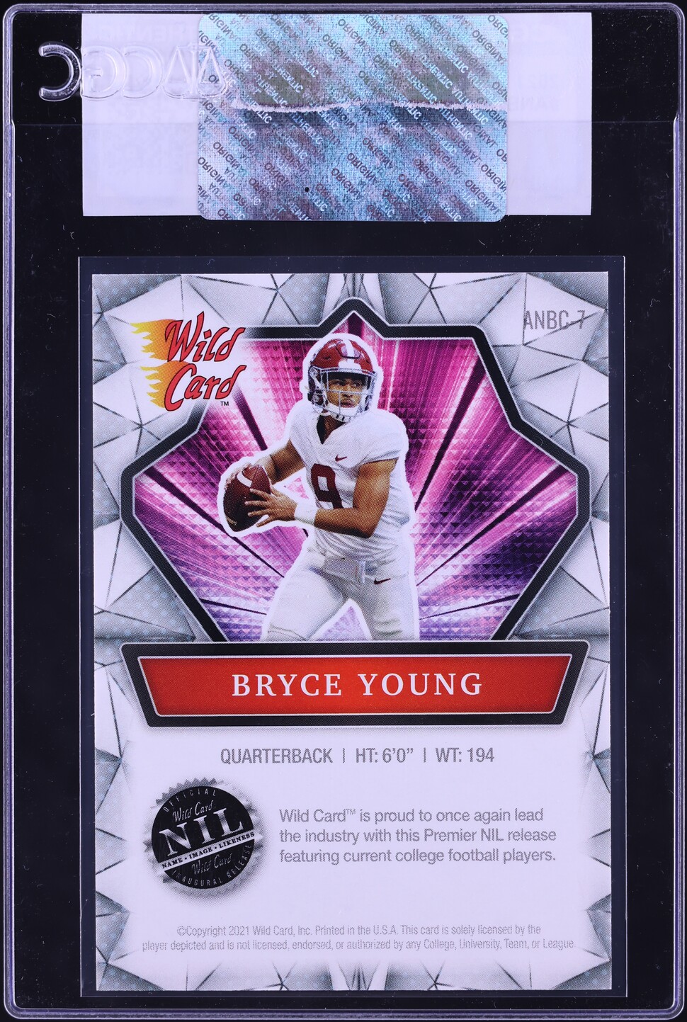 2021 Wild Card Alumination NIL Bryce Young ROOKIE #ANBC-7 CGC AUTH