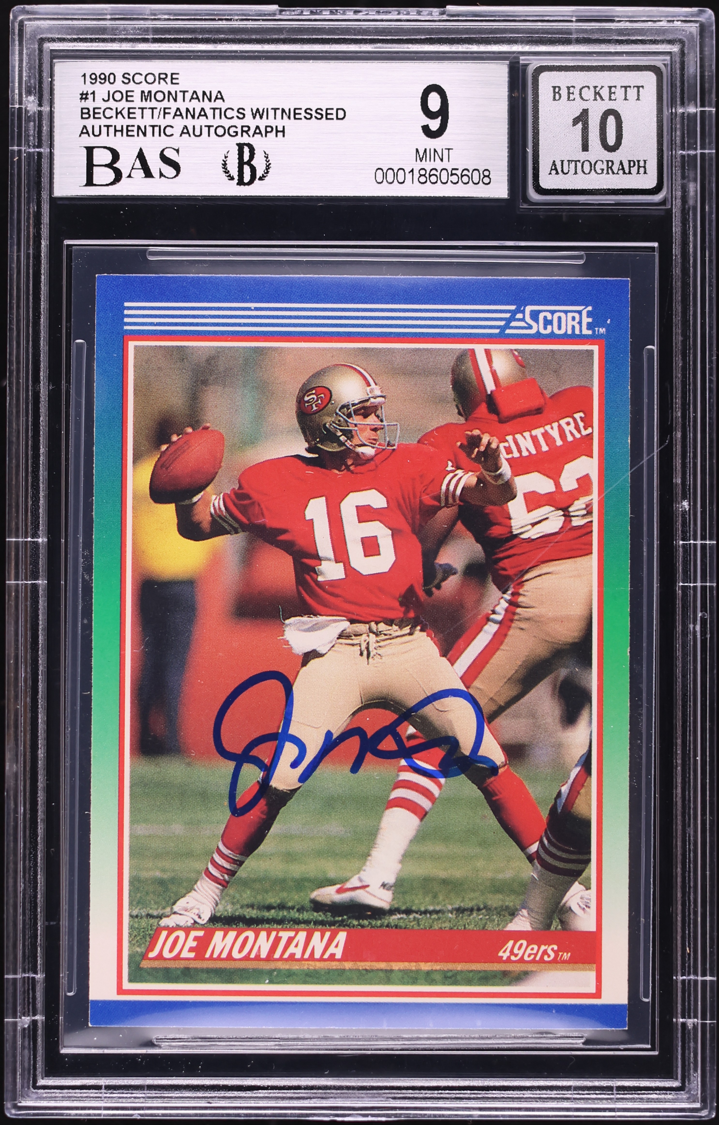 1990 Score Football Joe Montana AUTO #1 BGS 9 MINT on Fanatics Collect