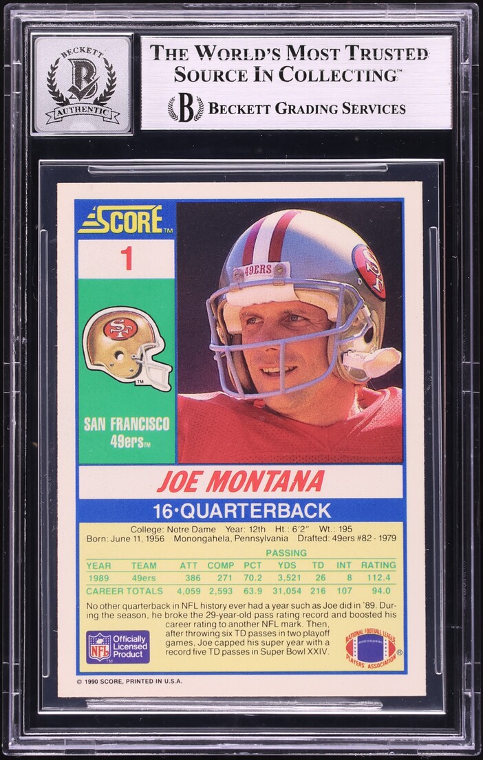 1990 Score Football Joe Montana AUTO #1 BGS 9 MINT on Fanatics Collect