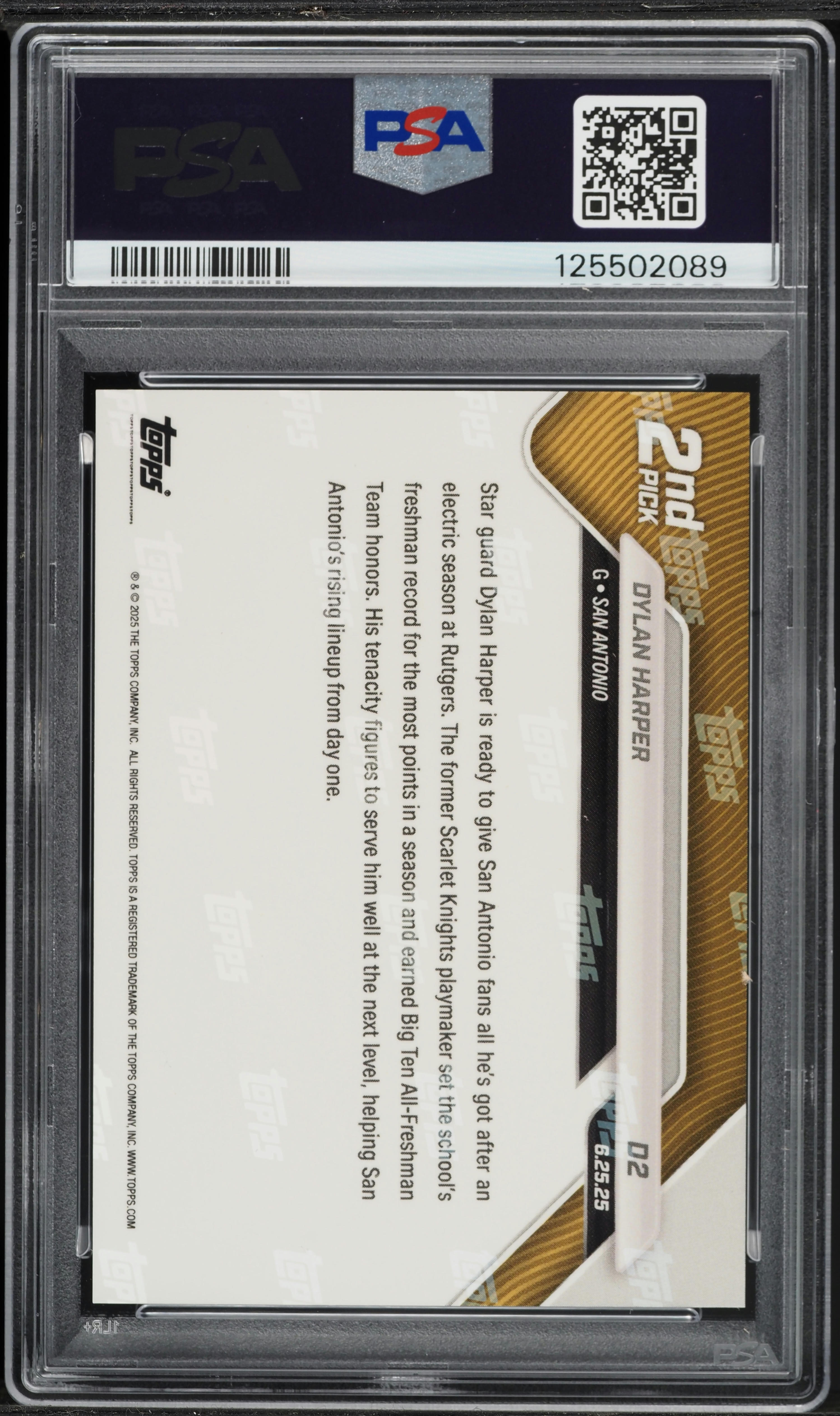 2025 Topps Now Draft Dylan Harper ROOKIE #D2 PSA 10 GEM MINT on 