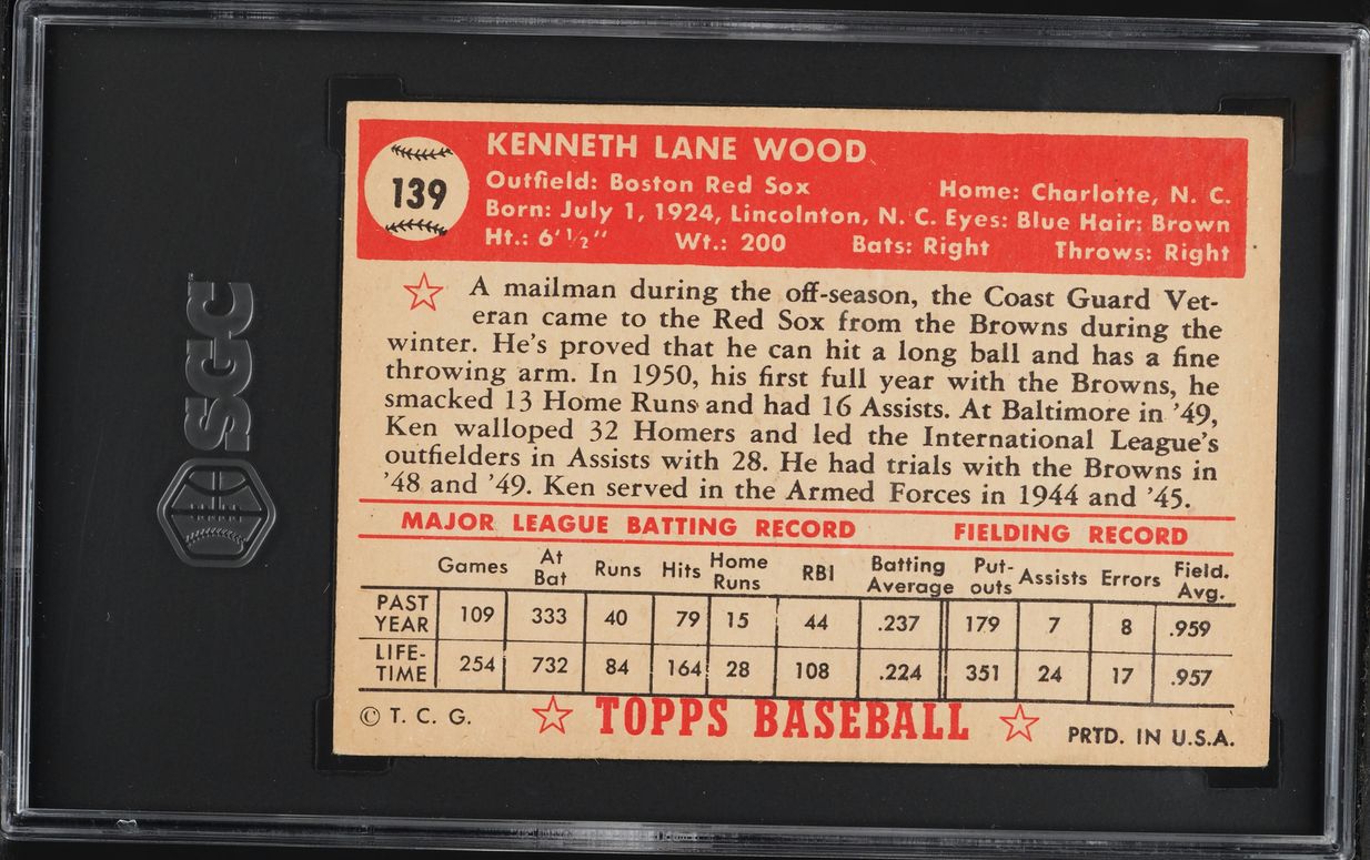 1952 Topps Ken Wood #139 SGC 5 EX