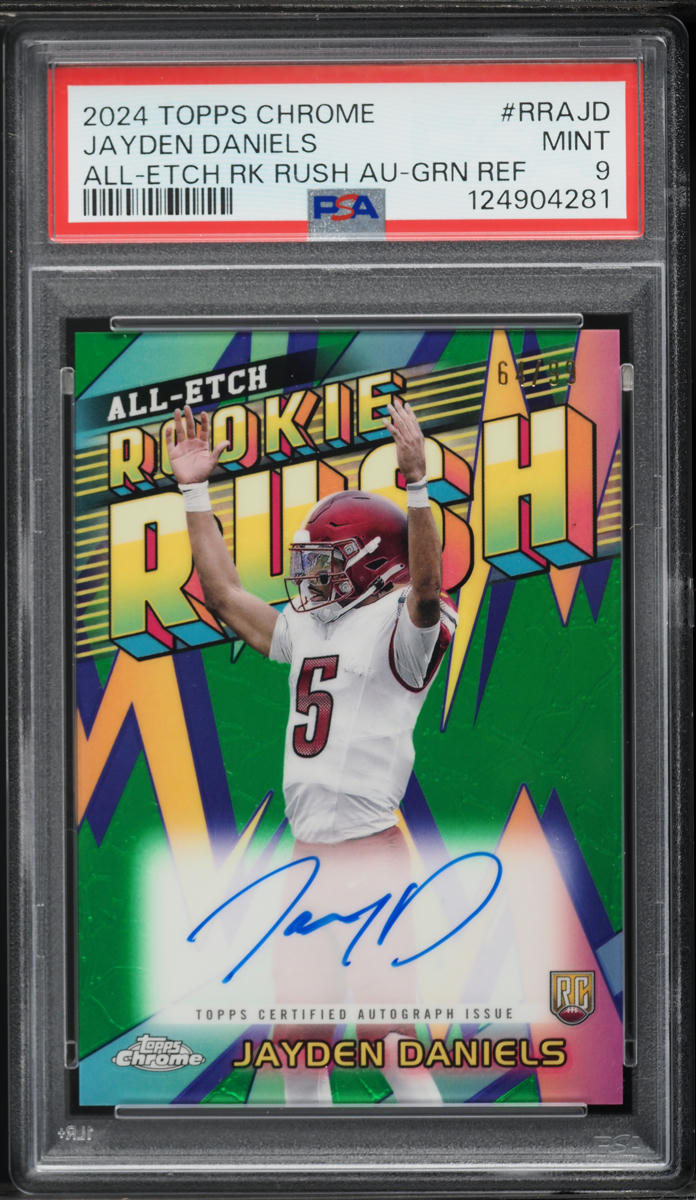 2024 Topps Chrome All-Etch Rush Green Refractor Jayden Daniels ROOKIE AUTO /99 #RRA-JD PSA 9