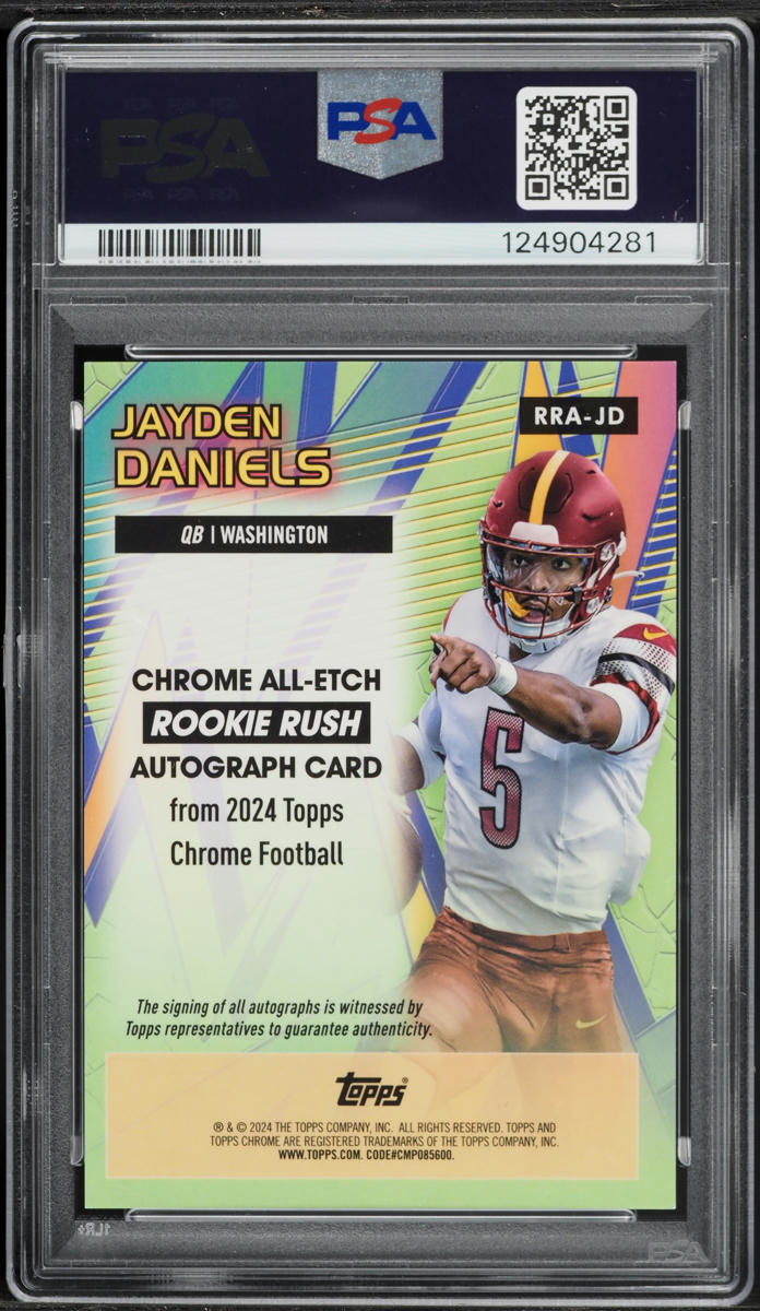 2024 Topps Chrome All-Etch Rush Green Refractor Jayden Daniels ROOKIE AUTO /99 #RRA-JD PSA 9
