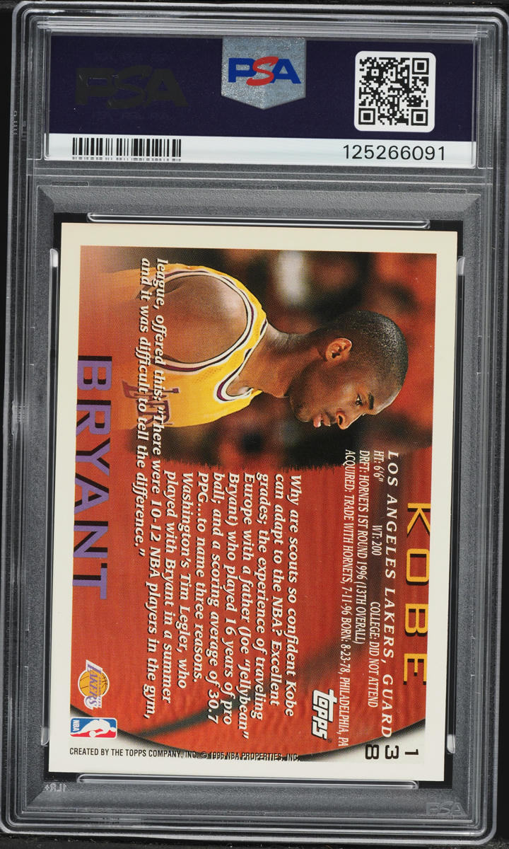 1996 Topps Basketball Kobe Bryant ROOKIE #138 PSA 9 MINT