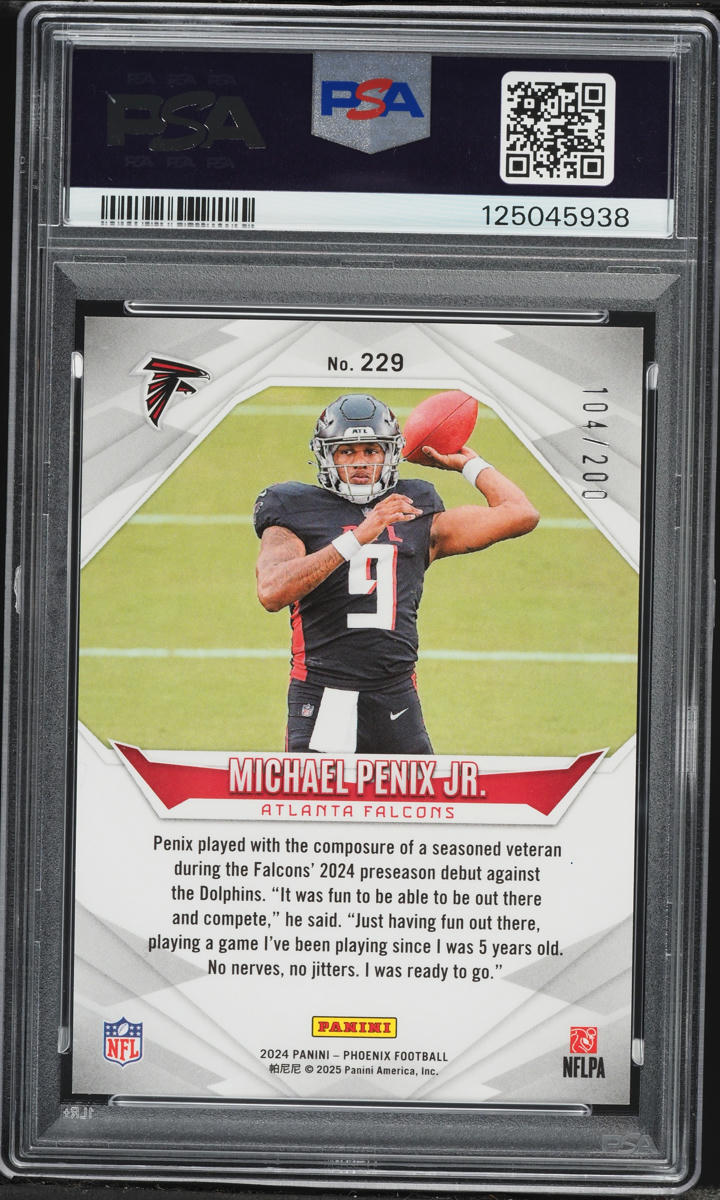2024 Panini Phoenix Pulsar Michael Penix Jr. ROOKIE /200 #229 PSA 10 GEM MINT