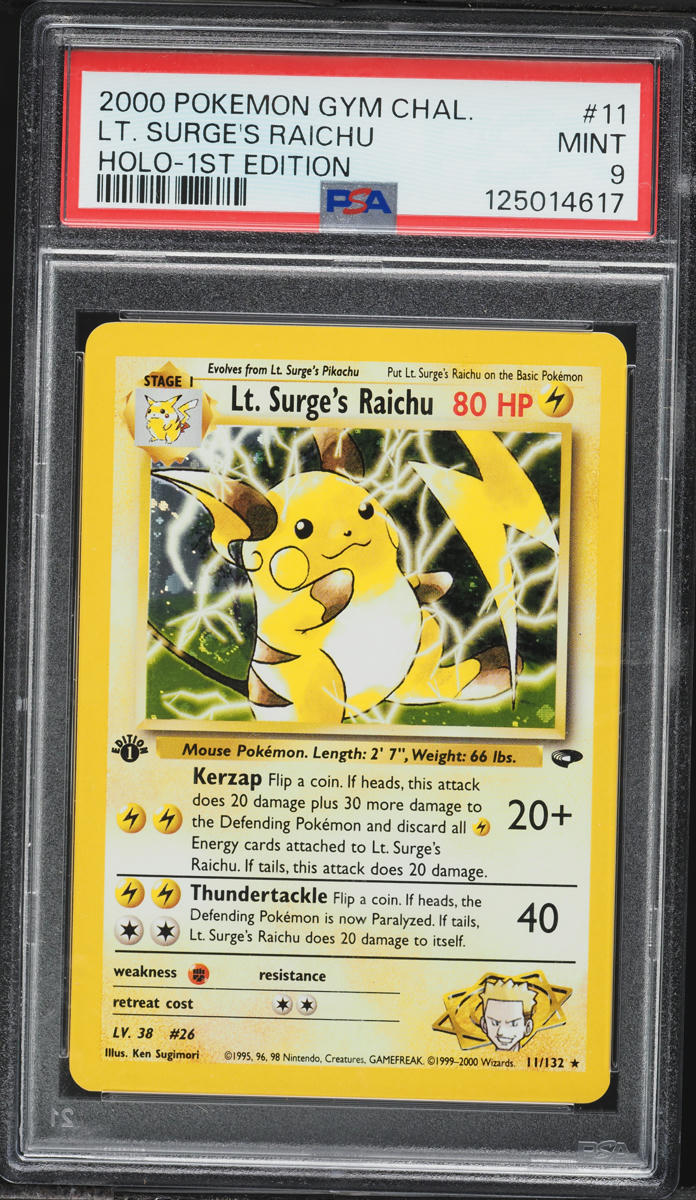 2000 Pokemon Gym Challenge 1st Edition Holo Lt. Surge's Raichu #11 PSA 9 MINT