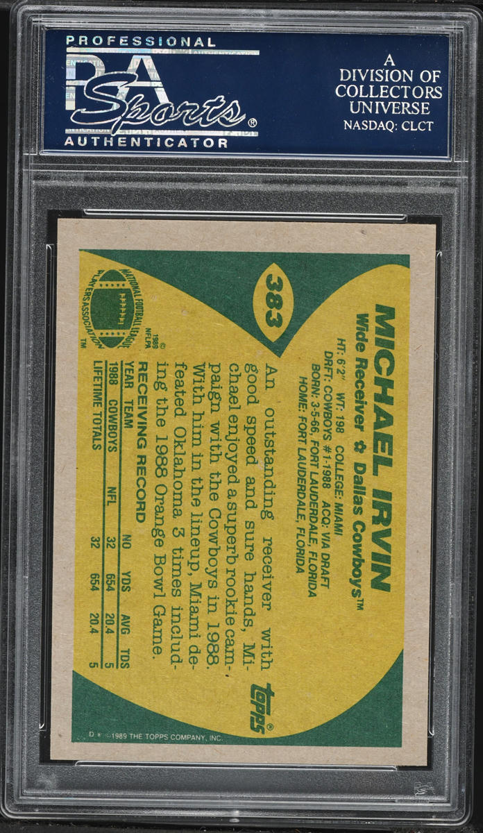 1989 Topps Football Michael Irvin ROOKIE #383 PSA 10 GEM MINT