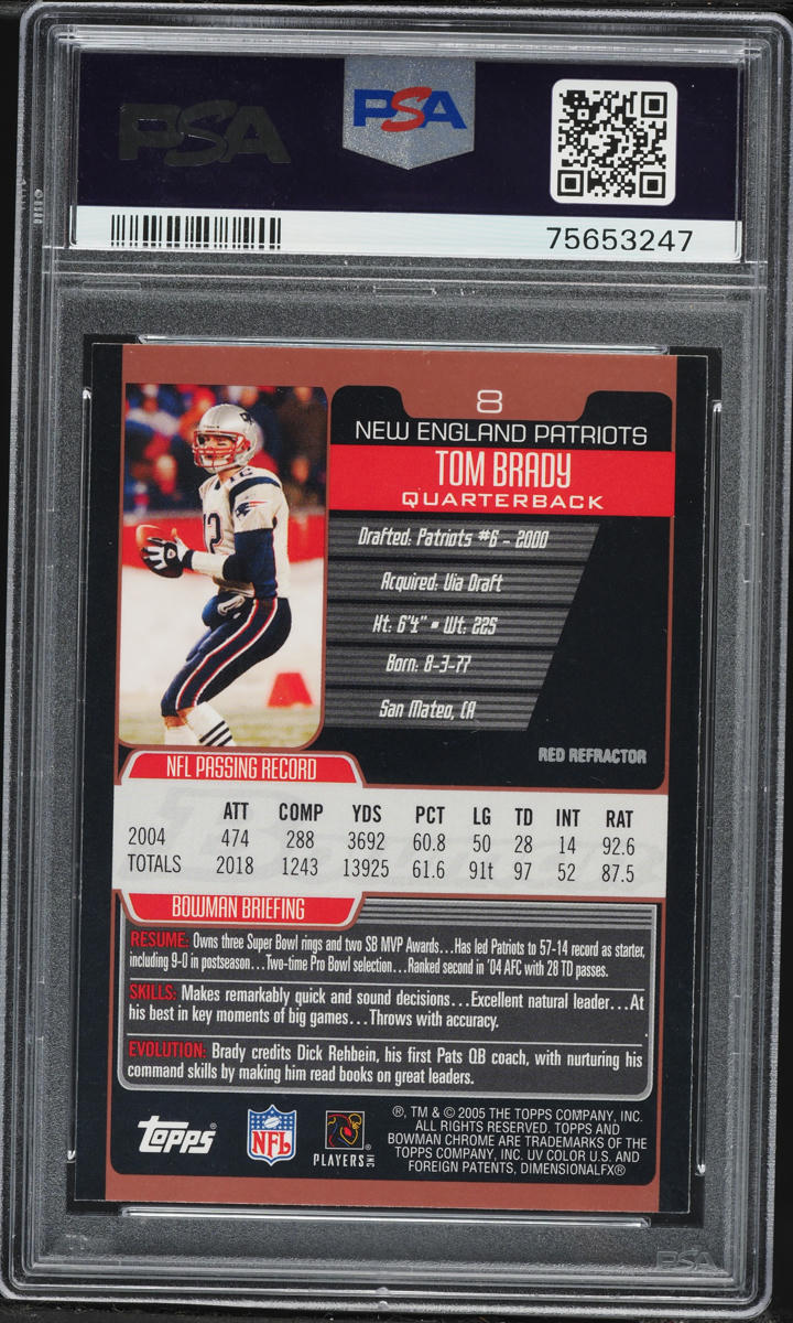 2005 Bowman Chrome Red Refractor Tom Brady #8 PSA 9 MINT