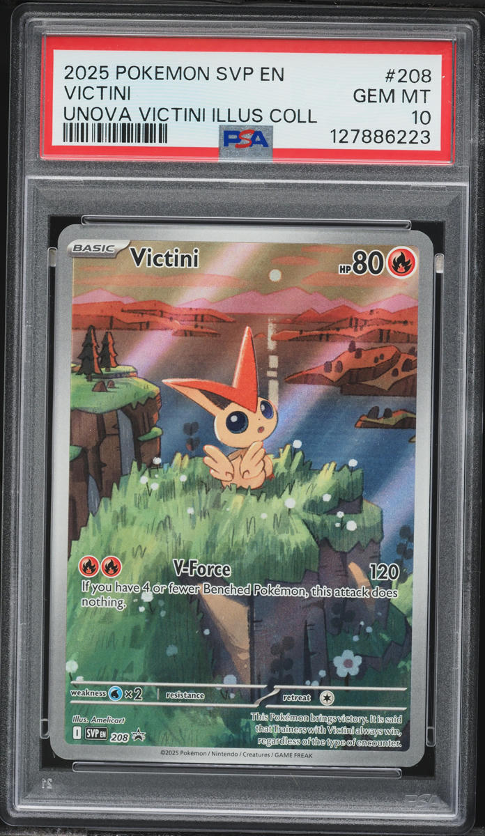 2025 Pokemon Scarlet & Violet Promo Unova Illustration Collection Victini #208 PSA 10 GEM MINT