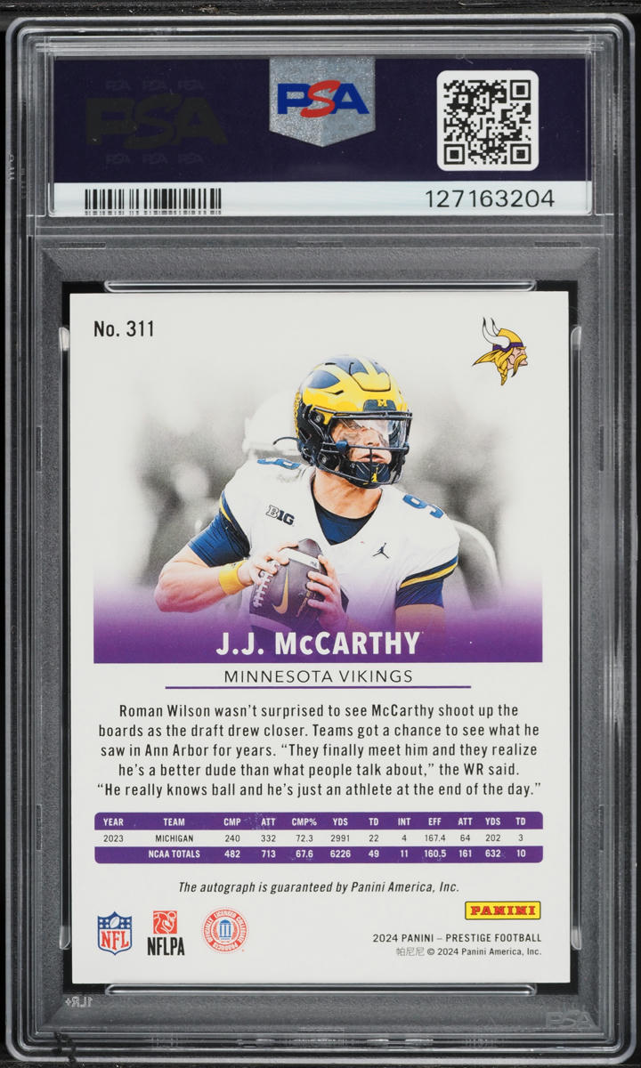 2024 Panini Prestige Xtra Points Premium J.J. McCarthy ROOKIE AUTO