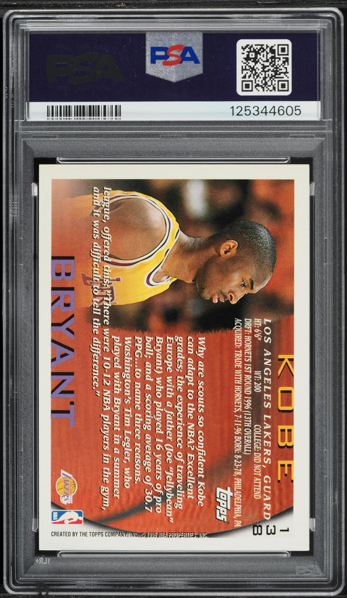 1996 Topps Basketball Kobe Bryant ROOKIE #138 PSA 9 MINT