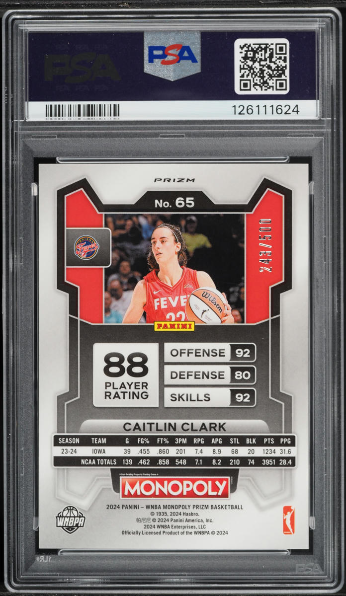 2024 Panini Prizm Monopoly WNBA Gold Millionaire Shimmer Caitlin Clark ROOKIE /500 PSA 10 GEM