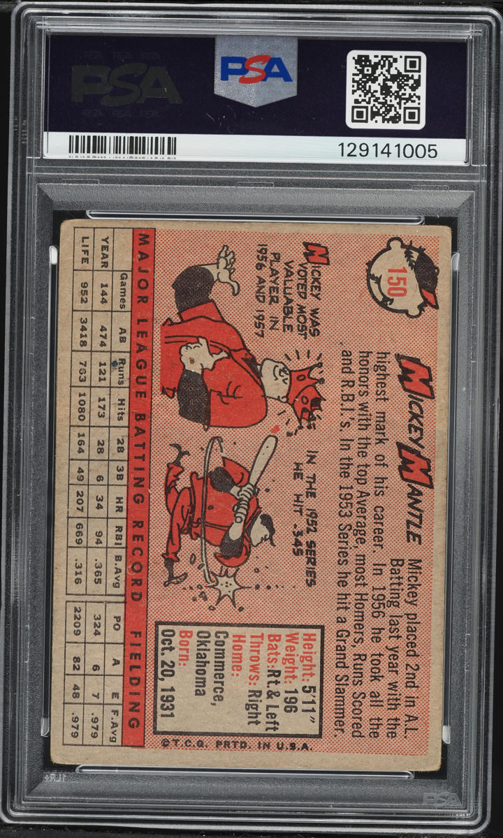 1958 Topps Mickey Mantle #150 PSA 3 VG