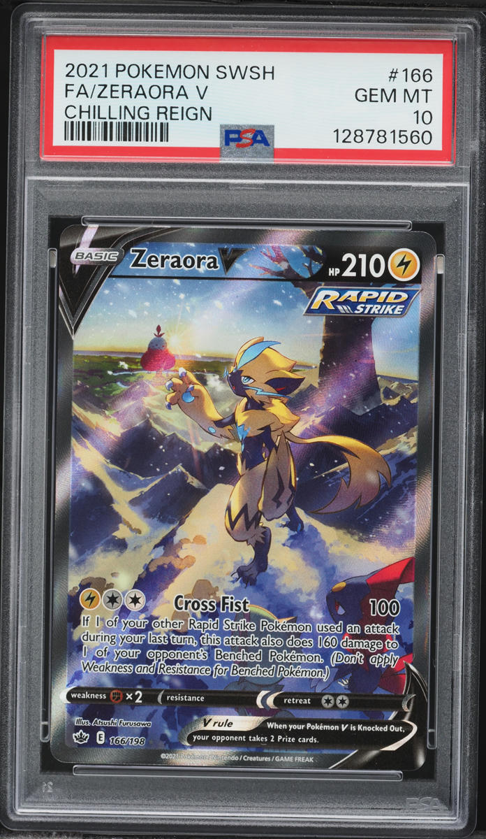2021 Pokemon Sword & Shield Chilling Reign Full Art Zeraora V #166 PSA 10 GEM MINT