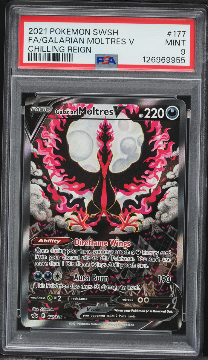 2021 Pokemon Sword & Shield Chilling Reign Alt Art Galarian Moltres V #177 PSA 9 MINT