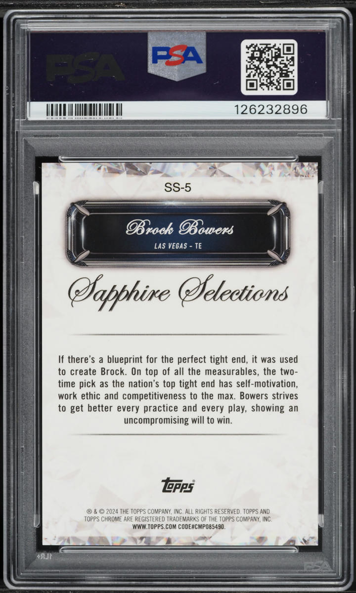 2024 Topps Chrome Sapphire Selections Red Brock Bowers ROOKIE 5/5 #SS5 PSA 10 GEM MINT