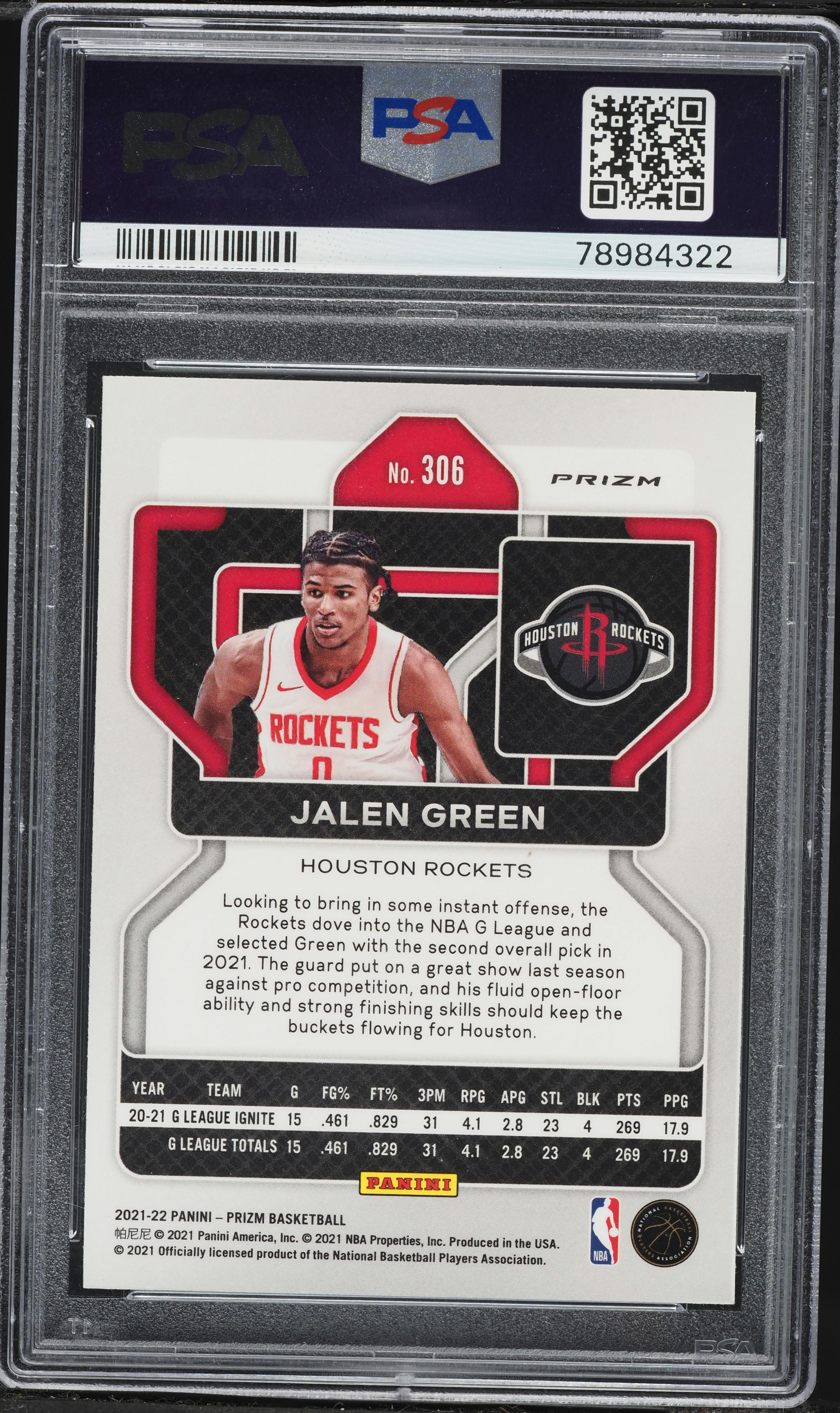 2021 Panini Prizm Silver Jalen Green ROOKIE #306 PSA 10 GEM MINT