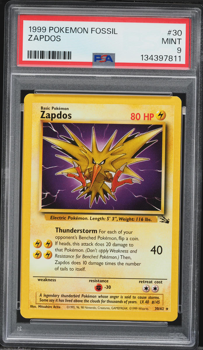 1999 Pokemon Fossil Zapdos #30 PSA 9 MINT