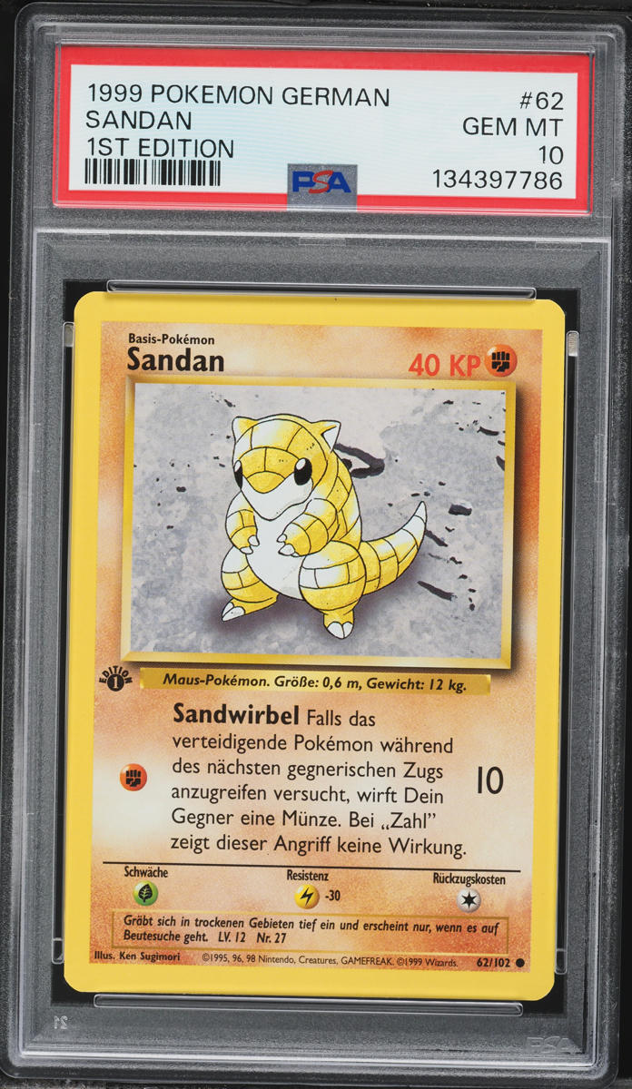 1999 Pokemon German Base Set 1st Edition Sandshrew #62 PSA 10 GEM MINT