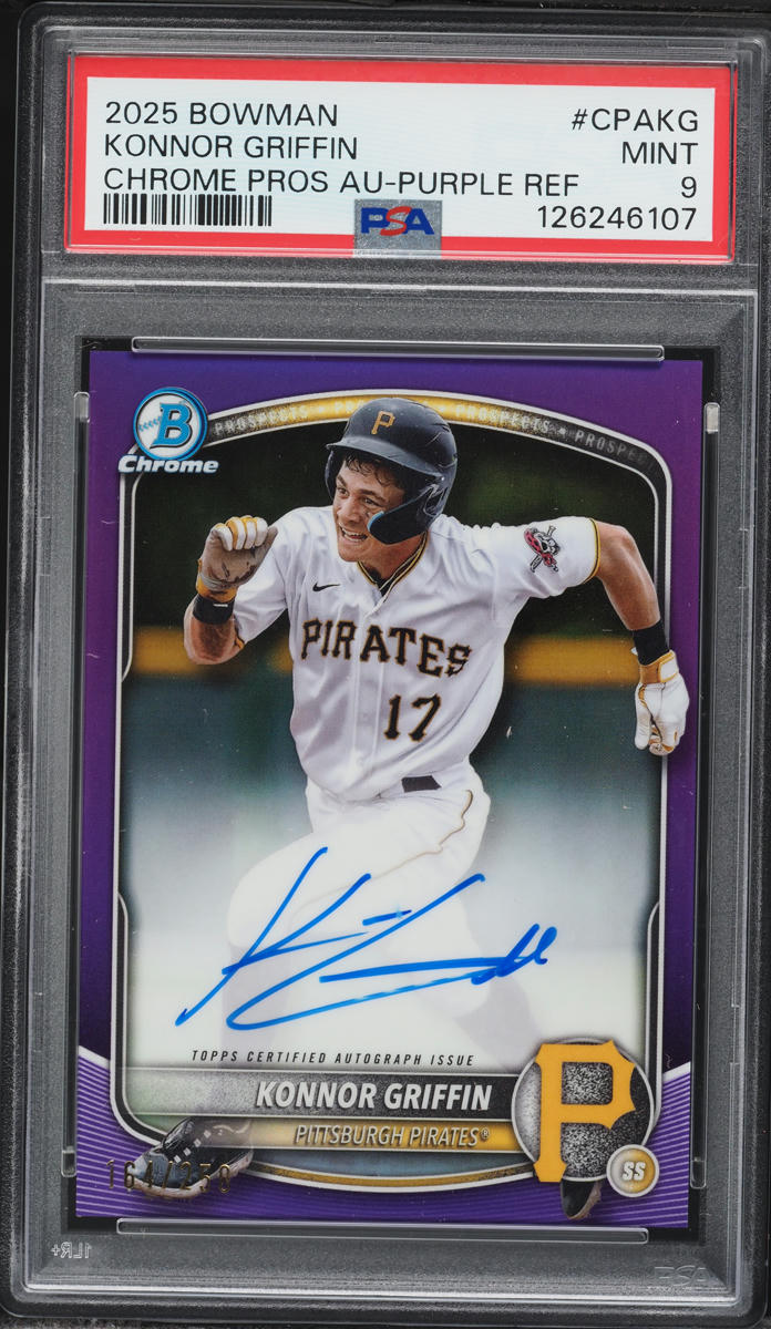 2025 Bowman Chrome Purple Refractor Konnor Griffin PROSPECT AUTO /250 #CPAKG PSA 9 MINT