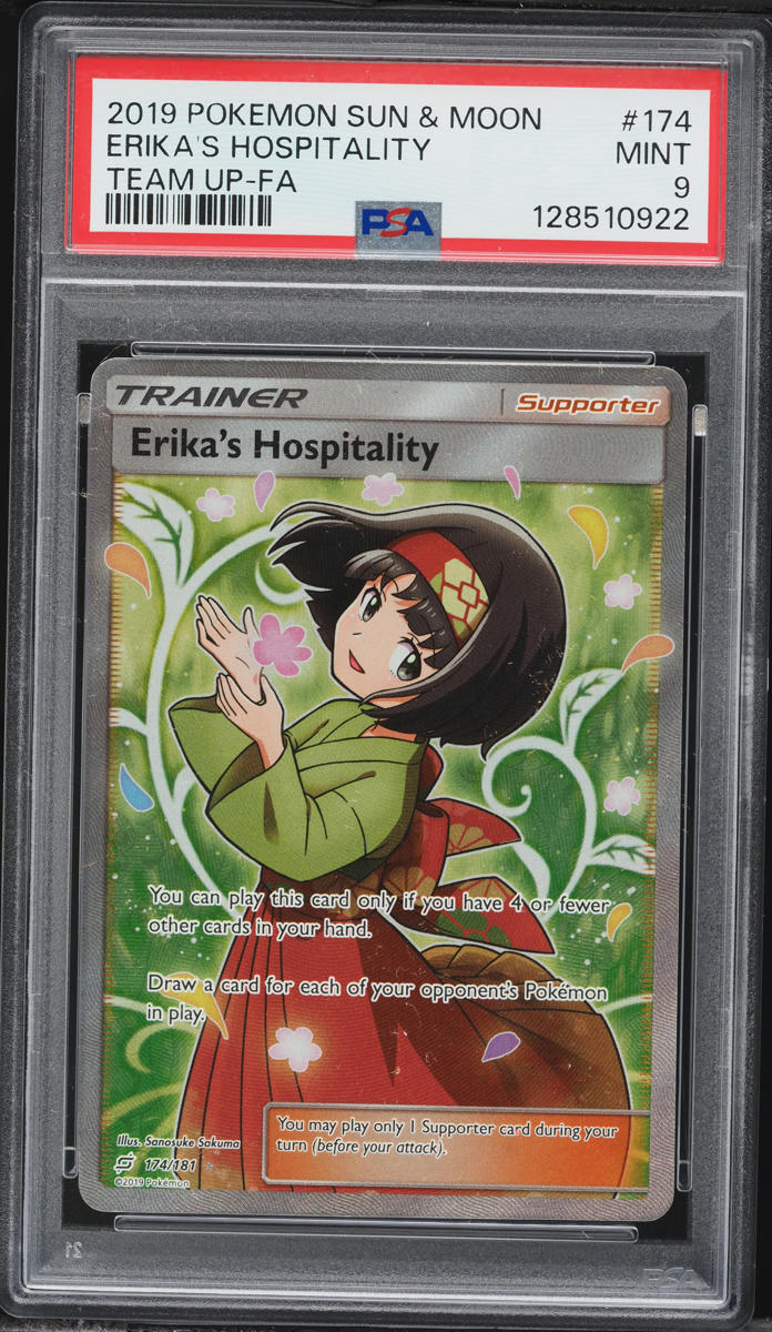 2019 Pokemon Sun & Moon Team Up Full Art Erika's Hospitality #174 PSA 9 MINT
