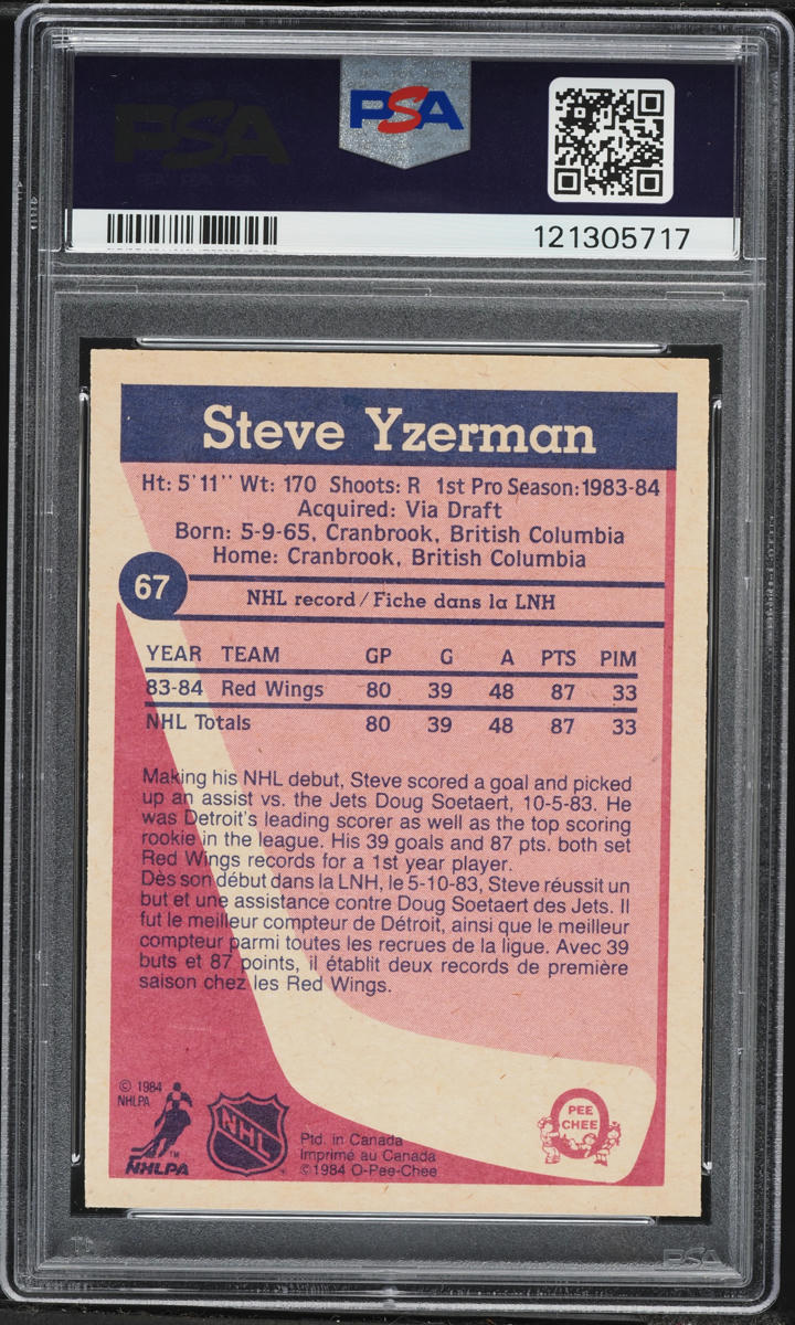 1984 O-Pee-Chee Hockey Steve Yzerman ROOKIE #67 PSA 8 NM-MT