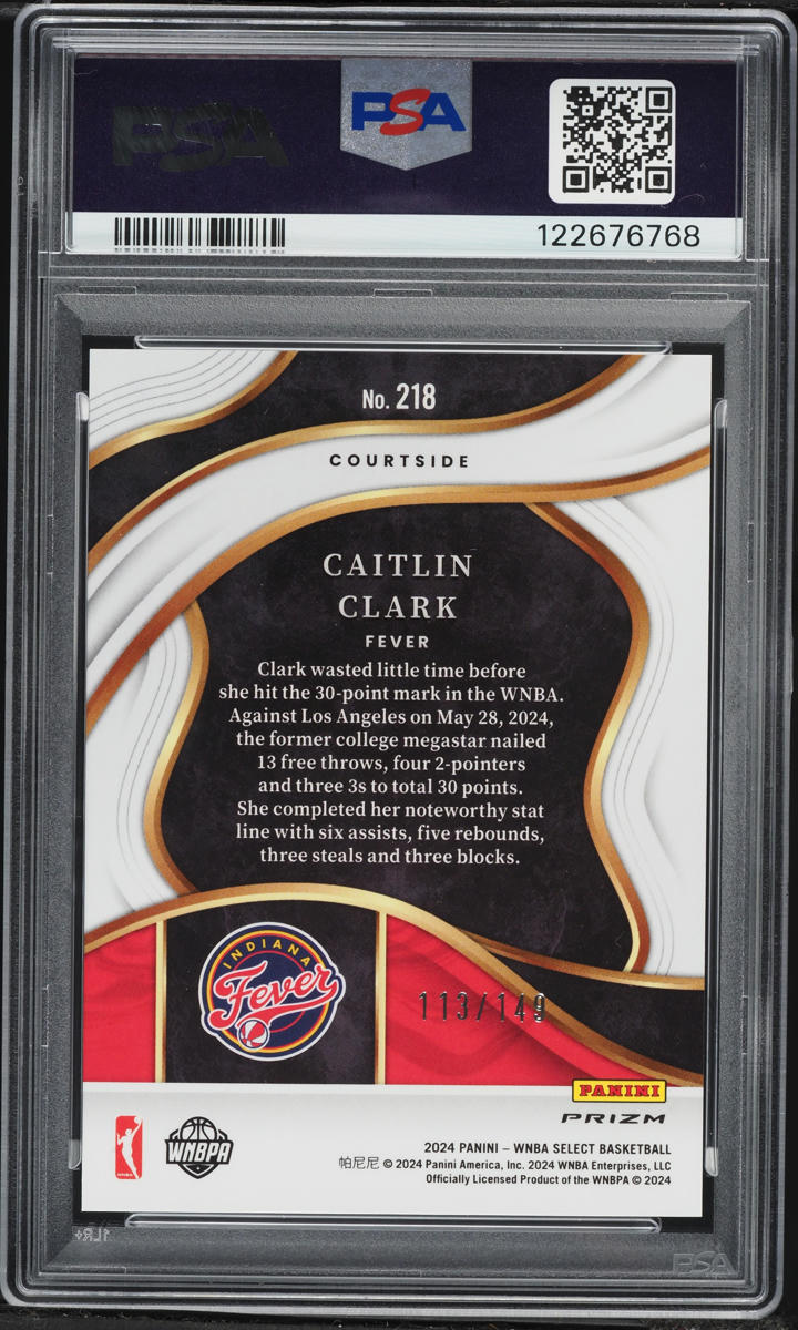 2024 Select Courtside WNBA Purple Ice Caitlin Clark ROOKIE /149 #218 PSA 10 GEM MINT