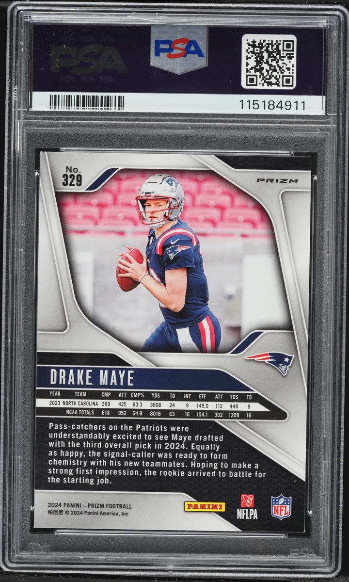 2024 Panini Prizm Red White Blue Drake Maye ROOKIE #329 PSA 10 GEM MINT