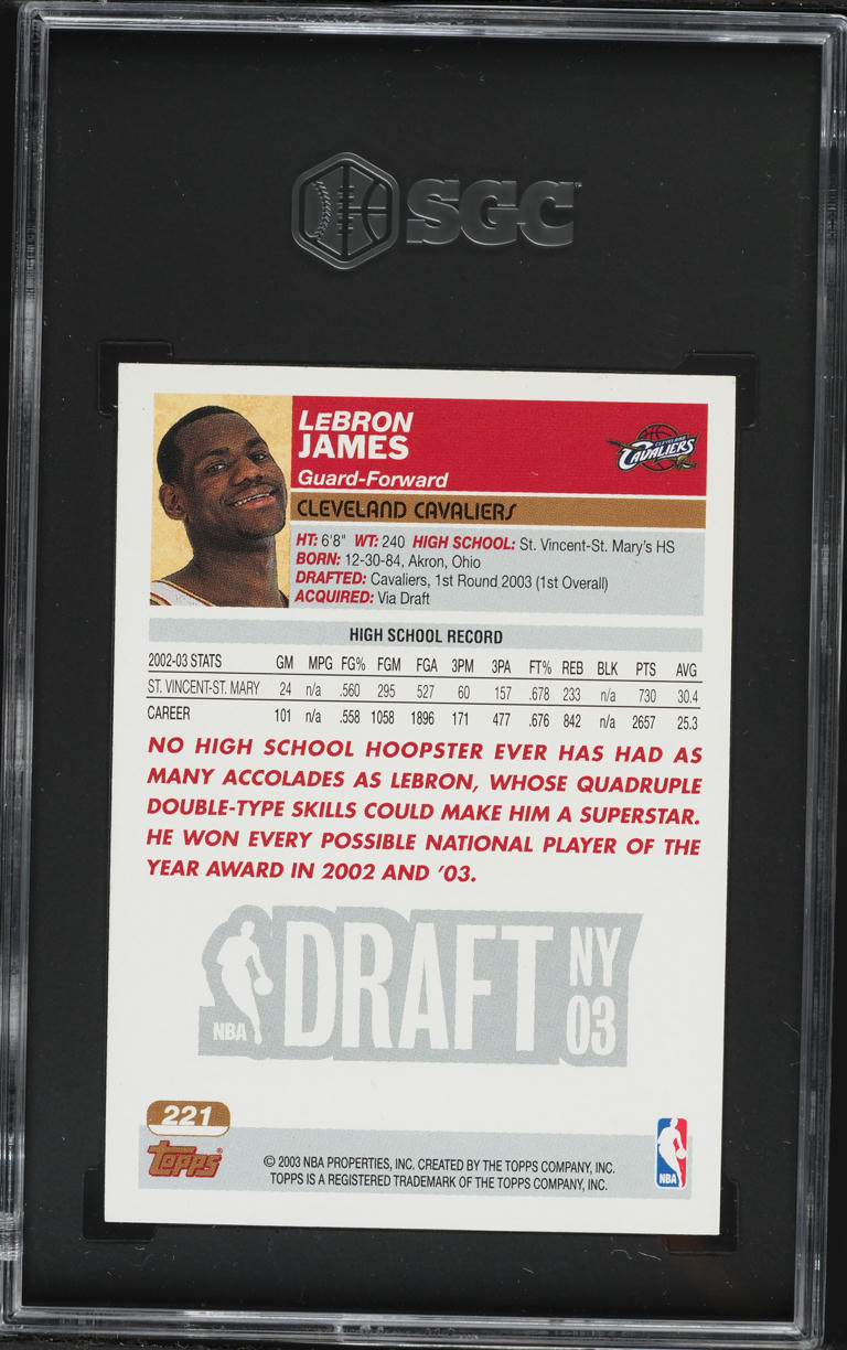 2003 Topps Basketball LeBron James ROOKIE #221 SGC 5 EX