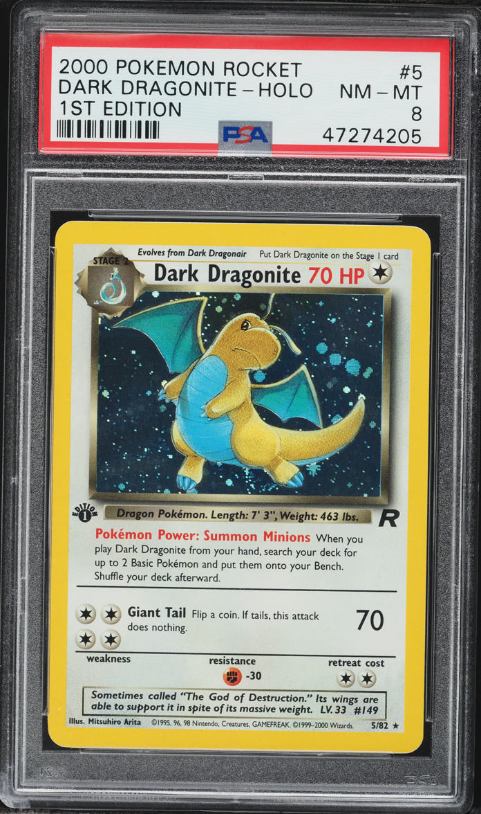 2000 Pokemon Team Rocket 1st Edition Holo Dark Dragonite #5 PSA 8 NM-MT