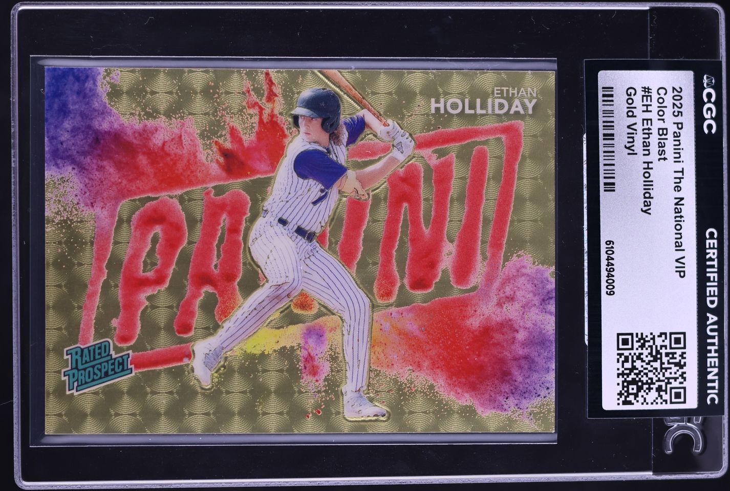 2025 Panini The National VIP Color Blast Gold Vinyl Prizm Ethan Holliday ROOKIE /10 CGC AUTH
