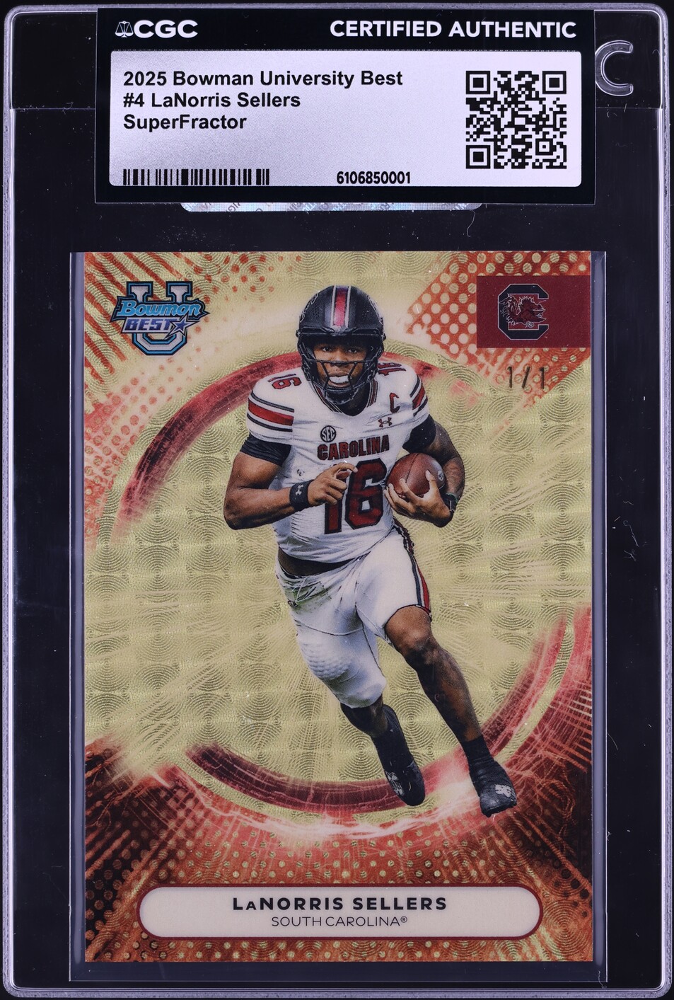 2025 Bowman University Best Superfractor LaNorris Sellers ROOKIE 1/1 #4 CGC AUTH