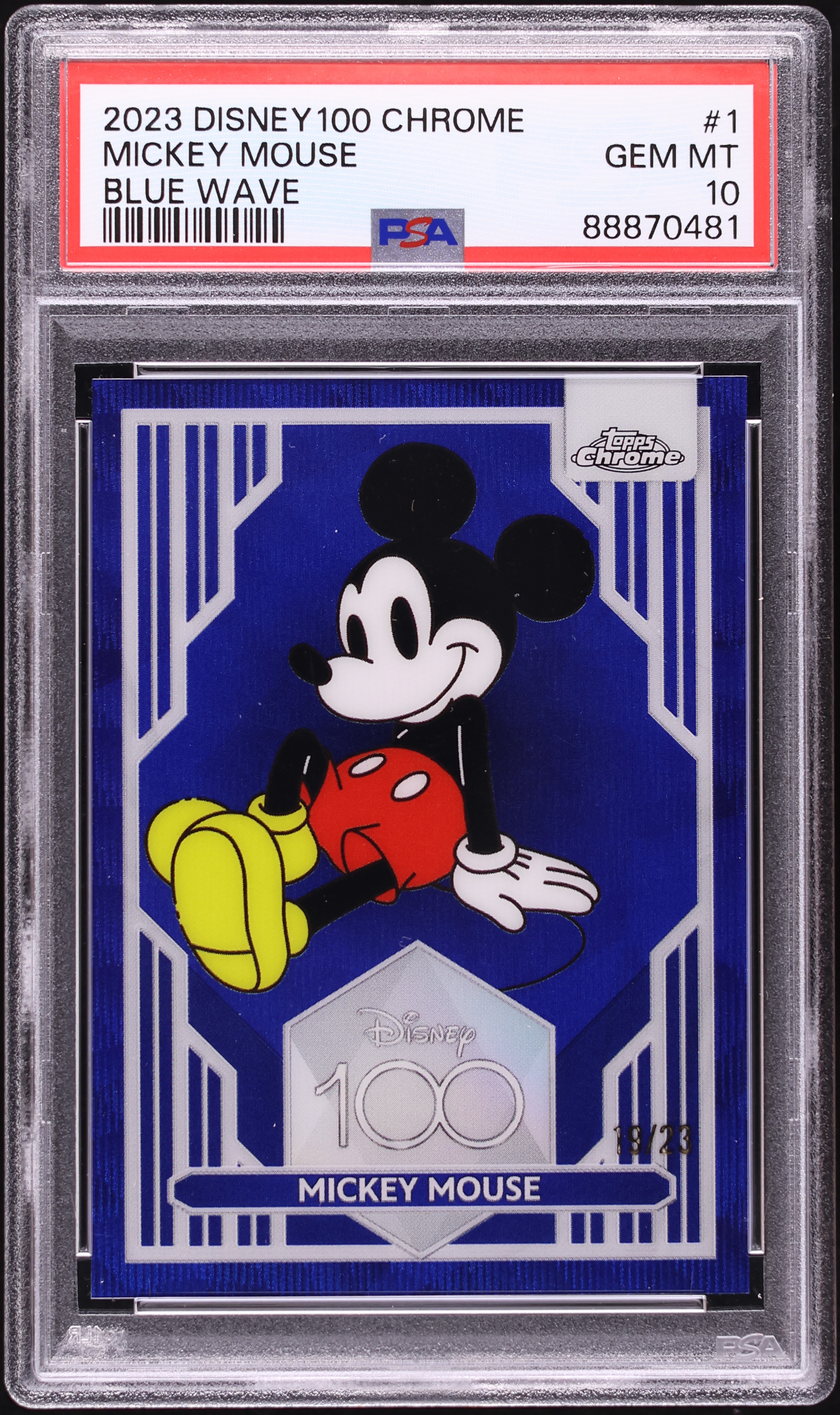 2023 Topps Chrome Disney 100 Blue Wave Mickey Mouse /23 #1 PSA 10