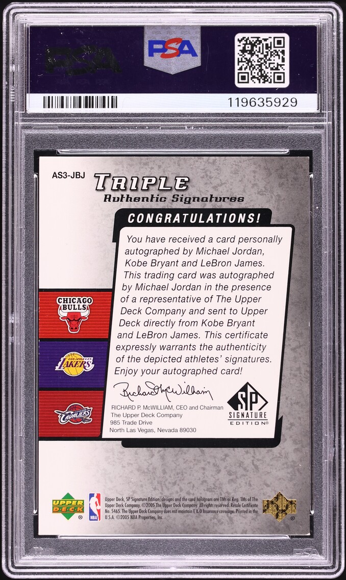 2004 SP Signature Triple Authentic Michael Jordan Kobe Bryant
