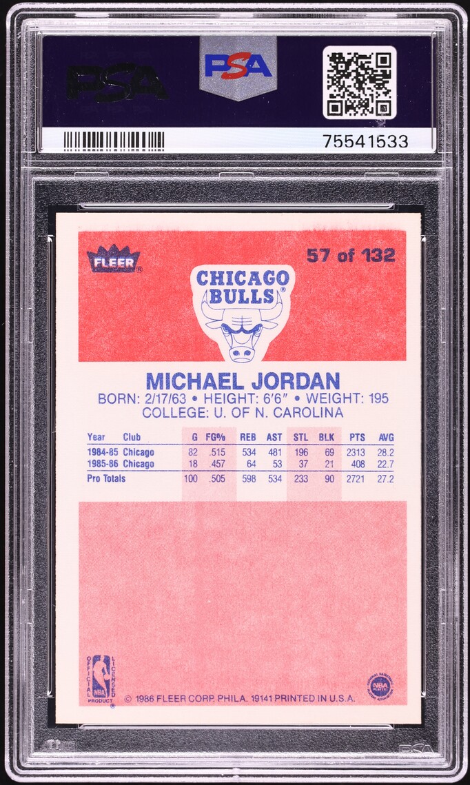 1986 Fleer Basketball Michael Jordan ROOKIE #57 PSA 9 MINT
