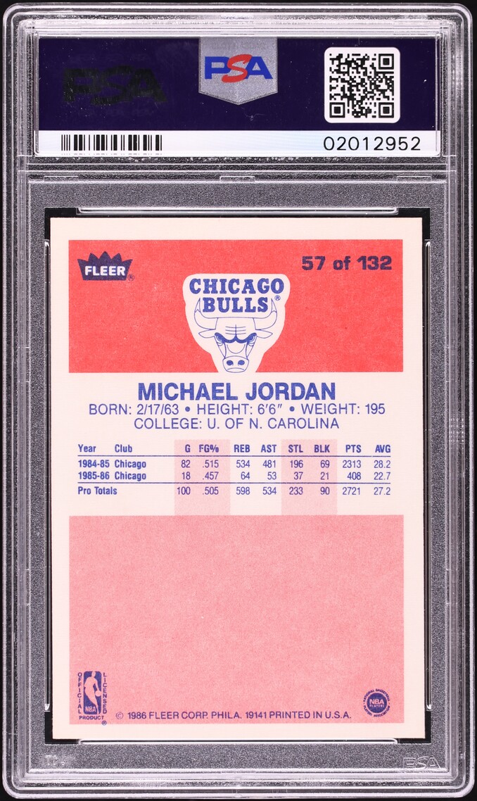 1986 Fleer Basketball Michael Jordan ROOKIE #57 PSA 9 MINT