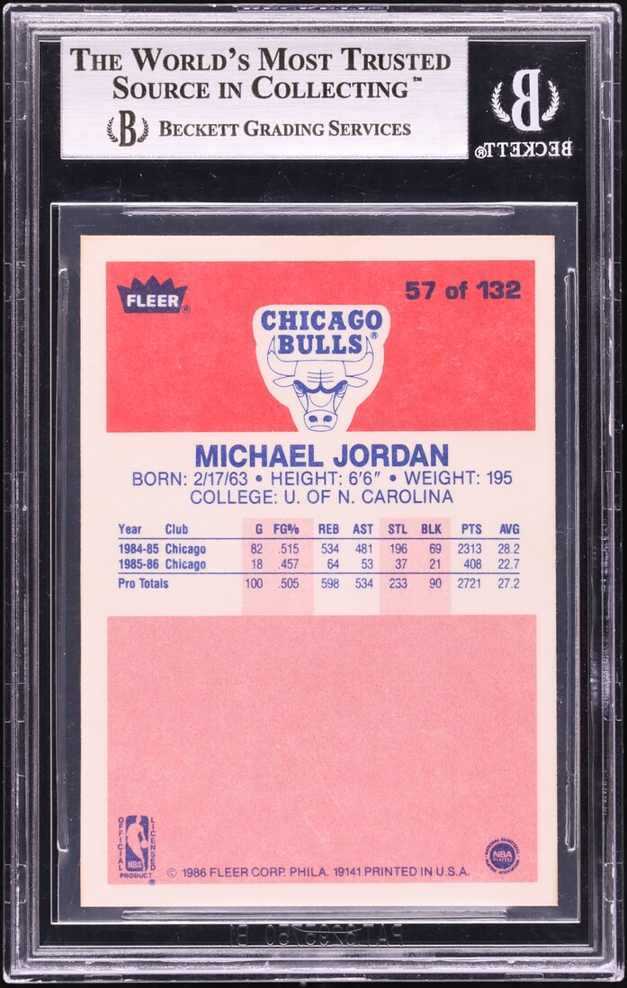 1986 Fleer Basketball Michael Jordan ROOKIE #57 BGS 9 MINT