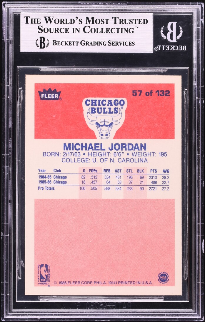 1986 Fleer Basketball Michael Jordan ROOKIE #57 BGS 9 MINT