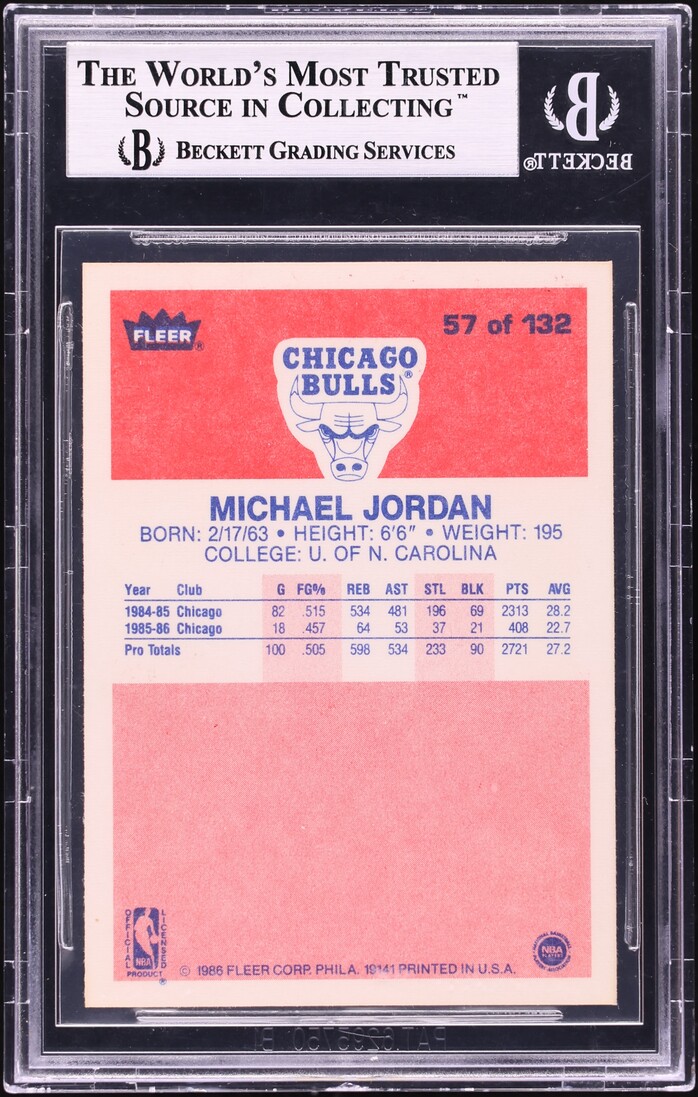 1986 Fleer Basketball Michael Jordan ROOKIE #57 BGS 9 MINT
