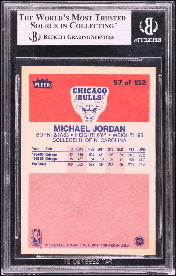 1986 Fleer Basketball Michael Jordan ROOKIE #57 BGS 9 MINT