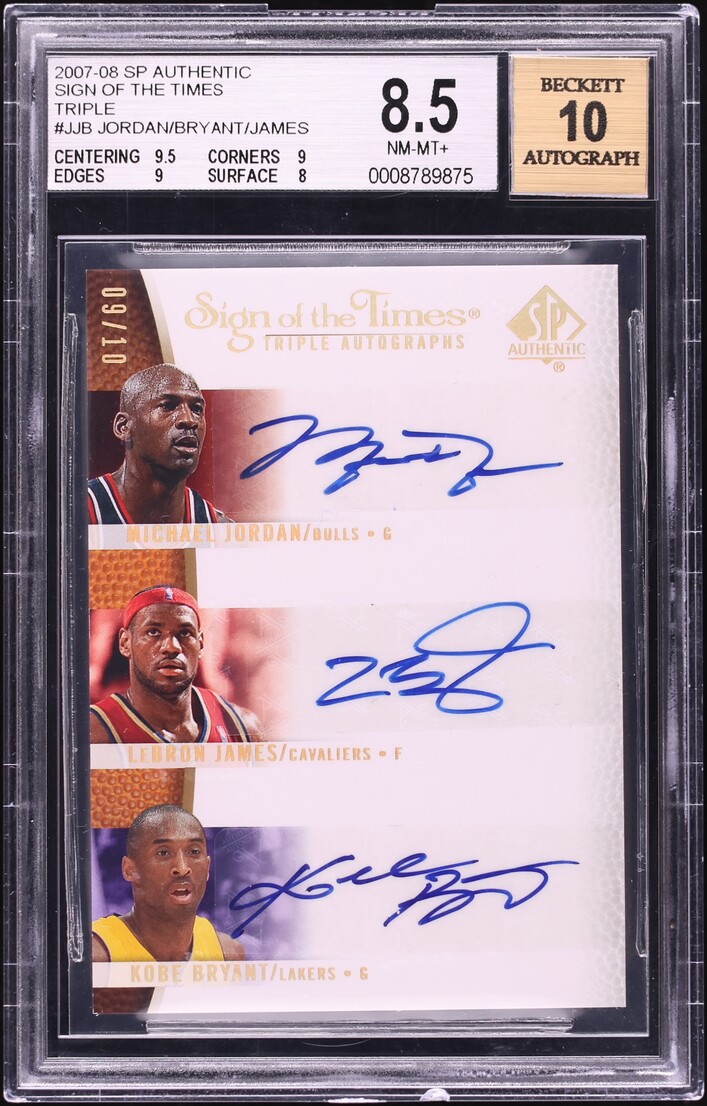 2007 SP Authentic Sign Of The Times Michael Jordan Kobe Bryant LeBron James AUTO /10 BGS 8.5