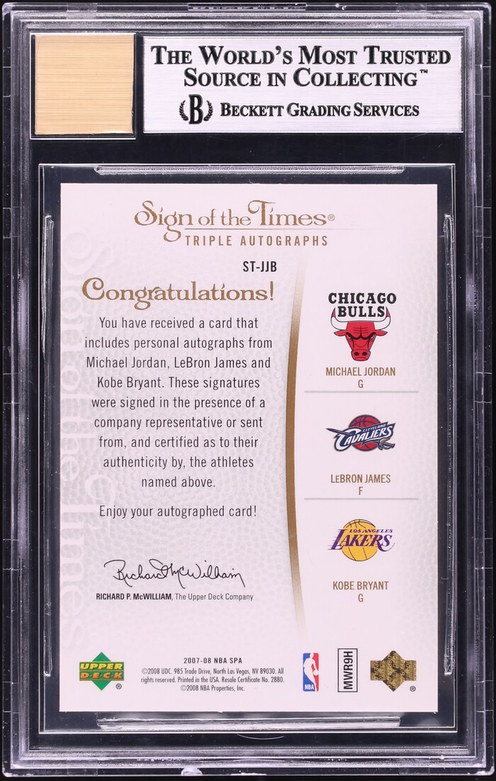 2007 SP Authentic Sign Of The Times Michael Jordan Kobe Bryant LeBron James AUTO /10 BGS 8.5