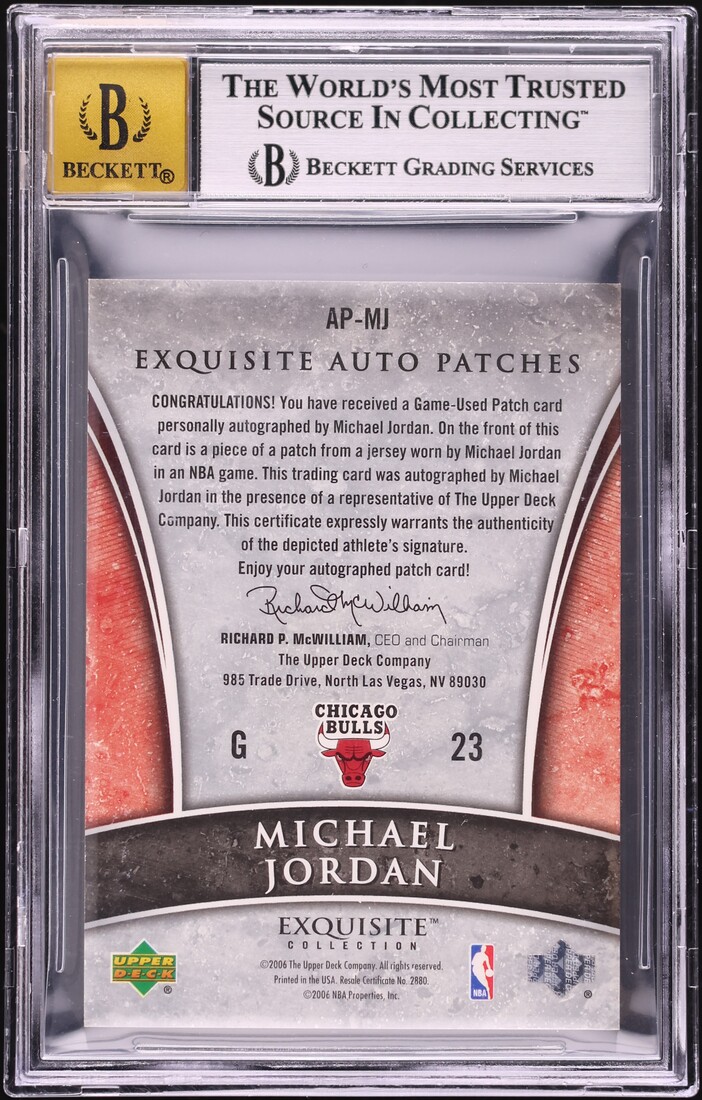 2005 Exquisite Collection Michael Jordan PATCH AUTO /100 #AP-MJ BGS 8.5 NM-MT+