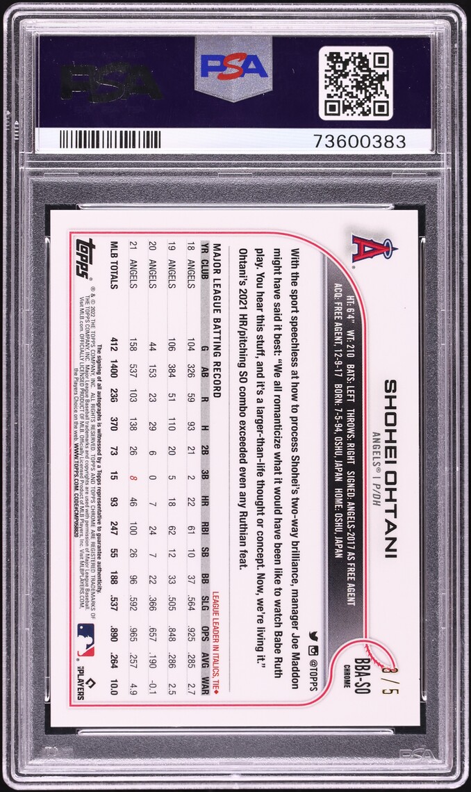 2022 Topps Chrome Ben Baller Red Refractor Shohei Ohtani AUTO /5 #BBA-SO PSA 10 GEM MINT