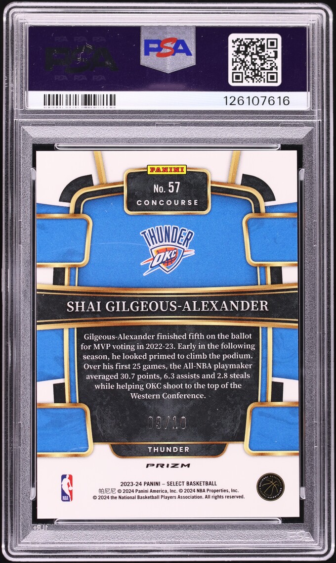 2023 Select Concourse Gold Flash Shai Gilgeous-Alexander /10 #57 PSA 10 GEM MINT